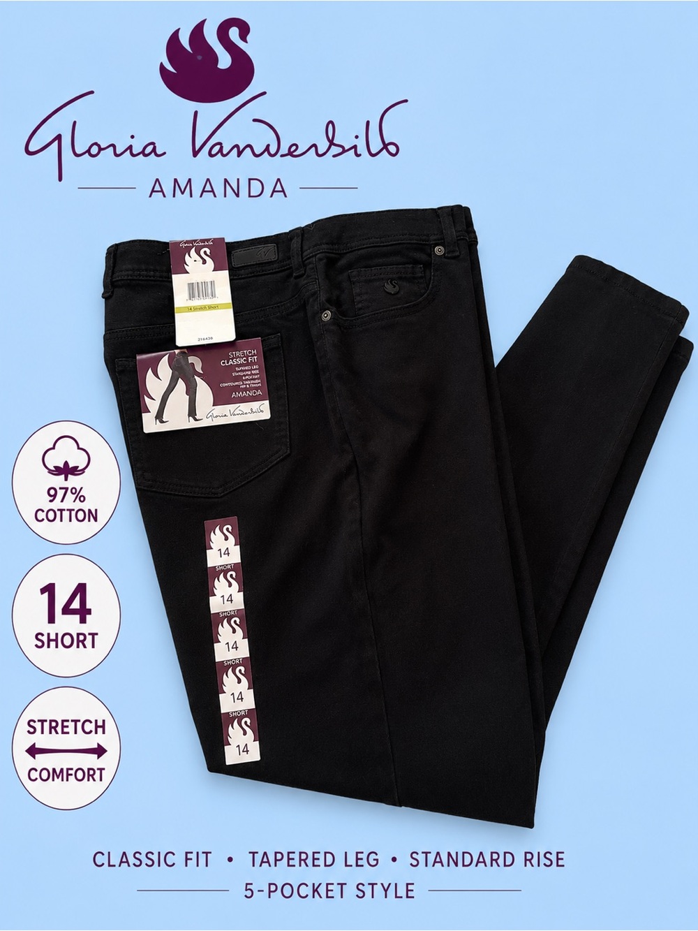 Gloria Vanderbilt Amanda Straight Leg Black Jeans Deadstock NWT
